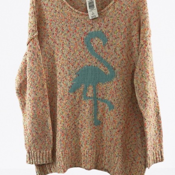 Flamingo Sweater Pullover-Torrid Women's Size 1X/14-16 Cotton Blend PeachBlue - Picture 3 of 12